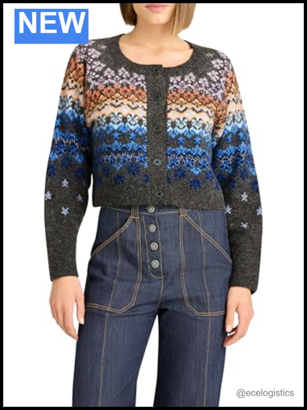 Fair Isle Print Cashmere Blend Cardigan Cropped Long Sleeve